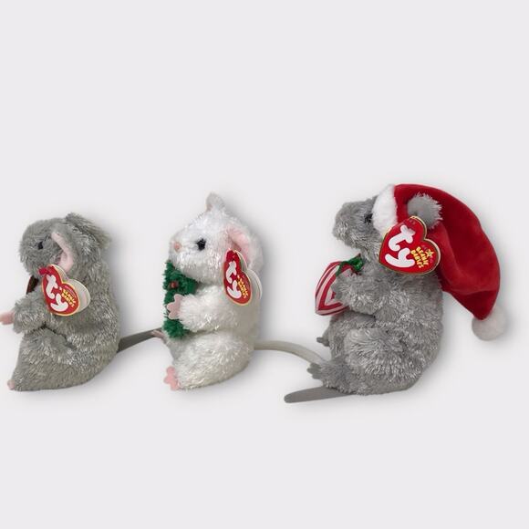 Ty 3 SET Christmas Mice Beanie Babies Jinglemouse Garlands & Stirring Holiday - Picture 2 of 9